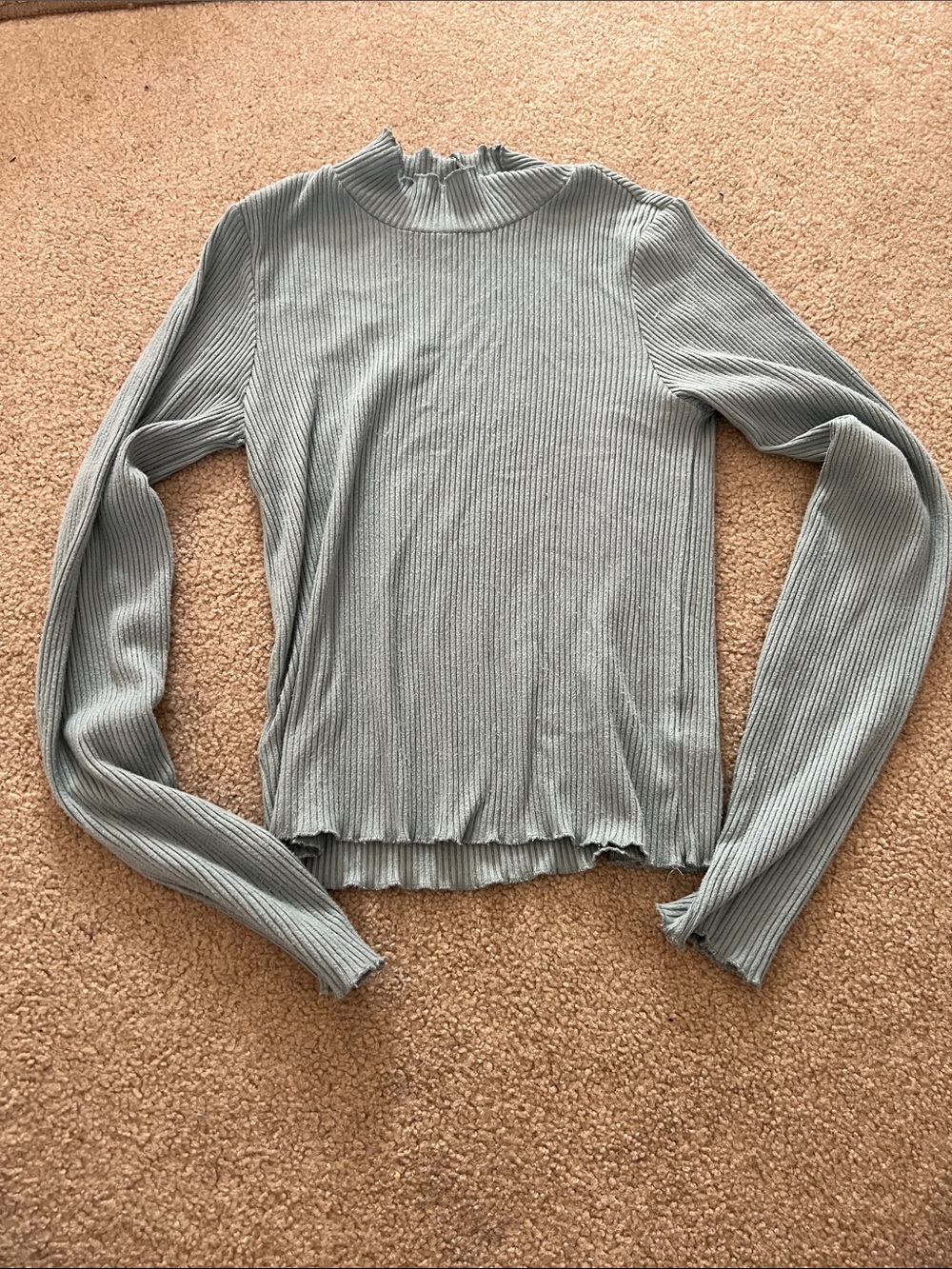 American Eagle Outfitters Ribbed Mock Neck Long-Sleeve Top - Sage Green